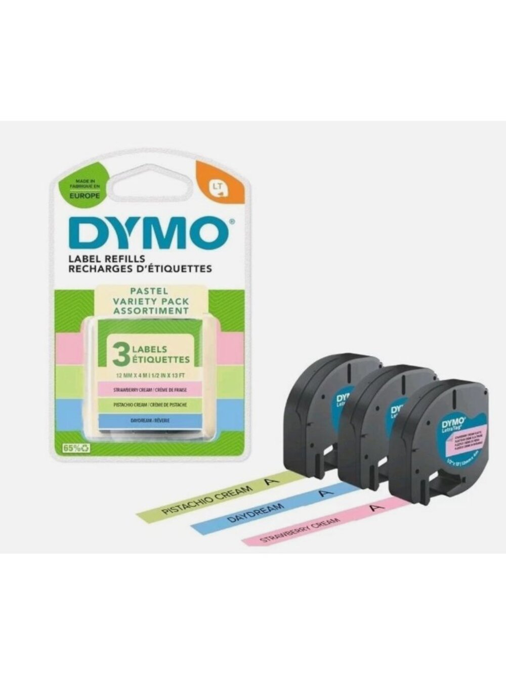 DYMO Pastel Label Refills 3-Pack 12mm X 4m Strawberry Cream Pistachio Cream Dayd